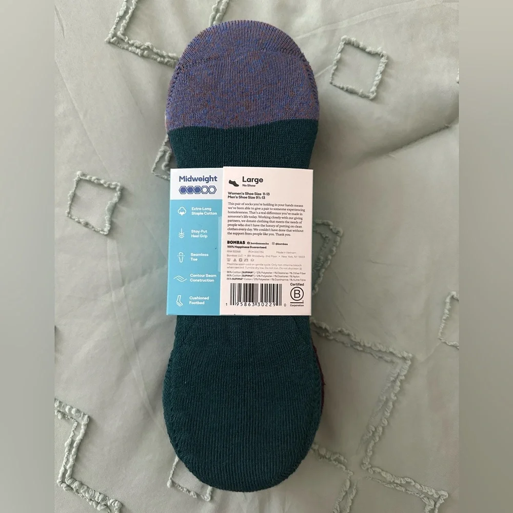Bombas Cushioned No Show Socks Large NWT Midweight Supima Cotton - Picture 2 of 4